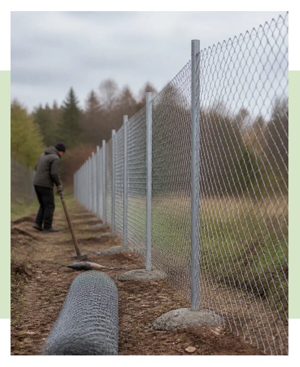 Установка забора из рабицы для дачи под ключ в Солнечногорске